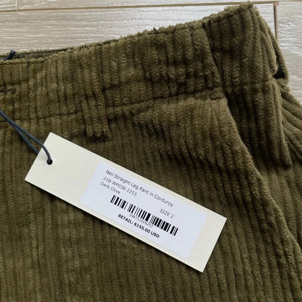 NWT Alex Mill Women’s Neil Straight Leg Pant Corduroy Sz 2 Green 100% Cotton - Picture 7 of 14